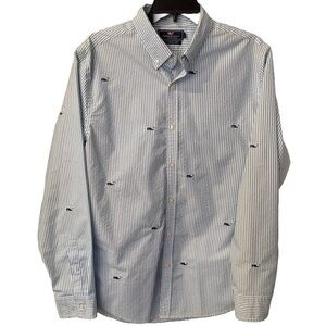 Vineyard Vines Men’s Seersucker Shirt Button Down Blue & White Stripe Size L